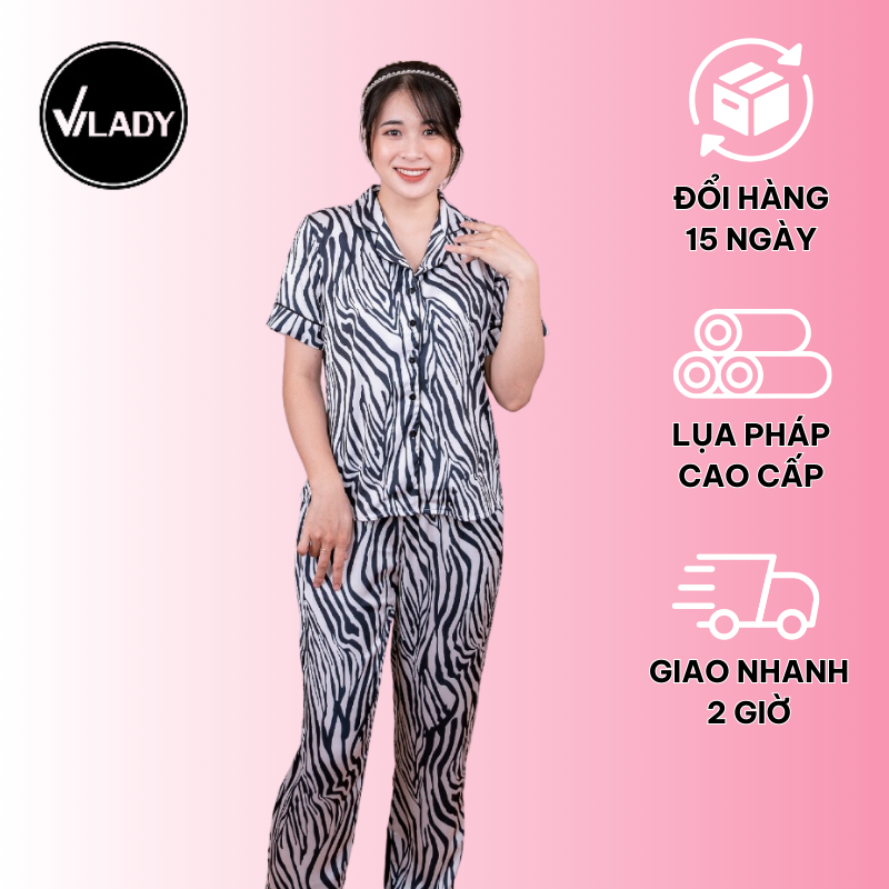 Bộ đồ Pyjama, đồ mặc nhà nữ VILADY - B107 kiểu tay ngắn quần dài họa tiết VẰN thanh lịch chất liệu lụa Pháp cao cấp (lụa latin)