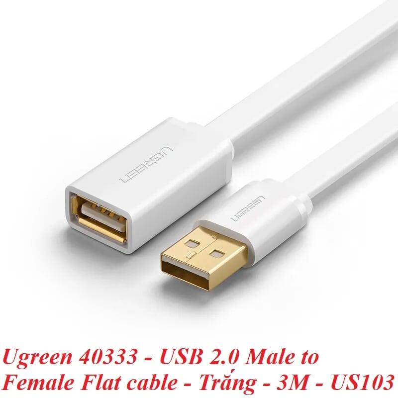 Ugreen UG40333US103TK 3M màu Trắng Cáp tín hiệu nối dài USB 2.0 lõi thuần đồng dáng dẹt - HÀNG CHÍNH HÃNG