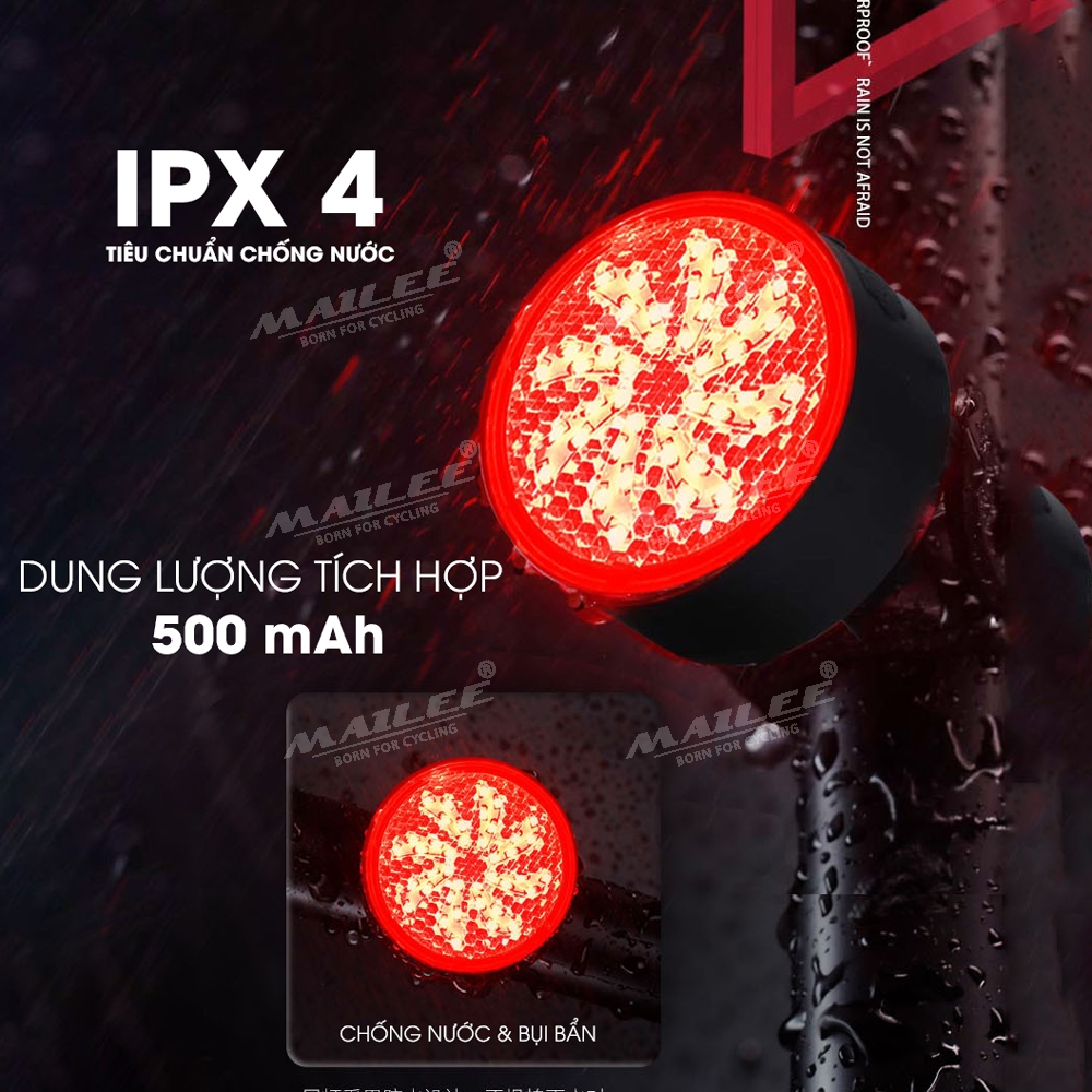 Hình ảnh Đèn hậu cảnh báo xe đạp gắn sau CỐI XAY GIÓ AQ-113 dung lượng 500mAh 8 chế độ cảnh báo, sạc USB, chống nước IPX4 - Mai Lee