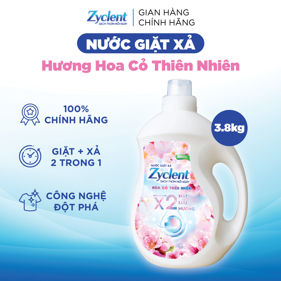 Thùng Nước Giặt Xả Zyclent Superior Hương Hoa Cỏ Thiên Nhiên (3.8kg x 4 can)