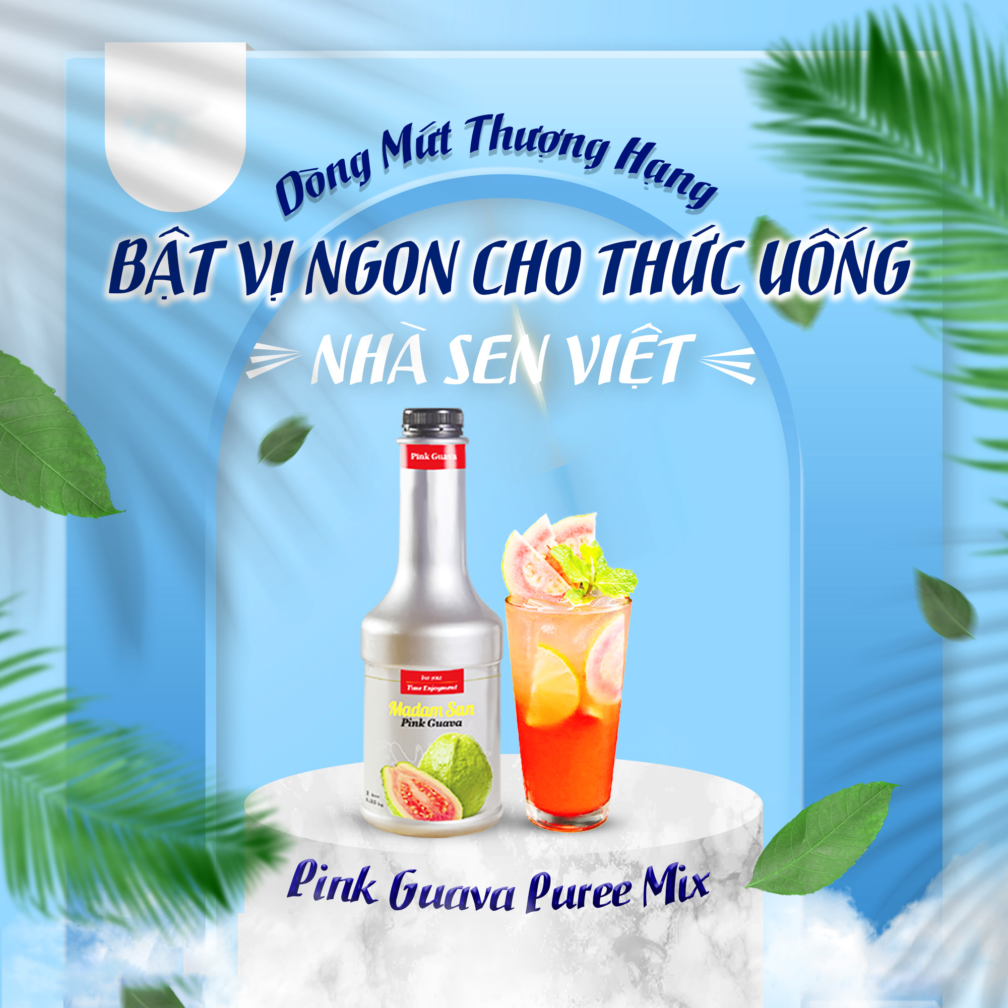 Mứt trái cây pha chế Madamsun vị Ổi Hồng (Pink Guava Puree Mix) chai 1L - Hàng nhập khẩu Malaysia