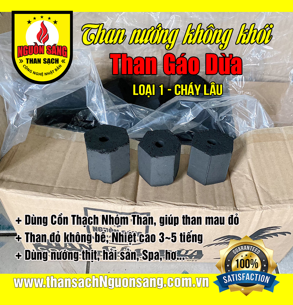 10kg THAN GÁO DỪA  Loại 1 - CHÁY LÂU 3-4  TIẾNG, Nhiệt Cao, Ít tro