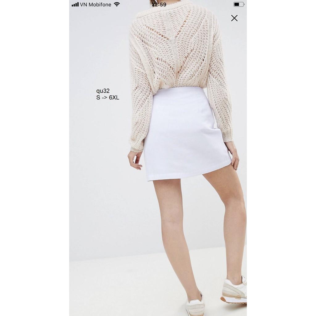 SKIRT123 CHÂN VÁY TRẮNG CHỮ A PHỐI NÚT