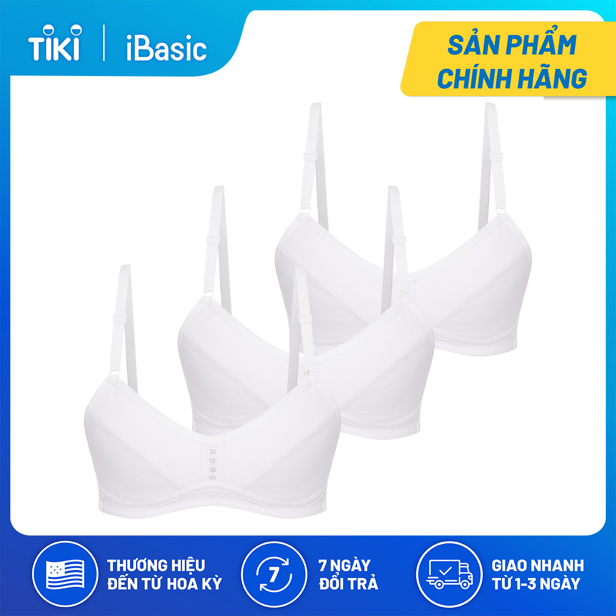 Combo 3 Áo Lót Học Sinh Không Mút Phối Ren Ibasic Va107 - Trắng - 38A