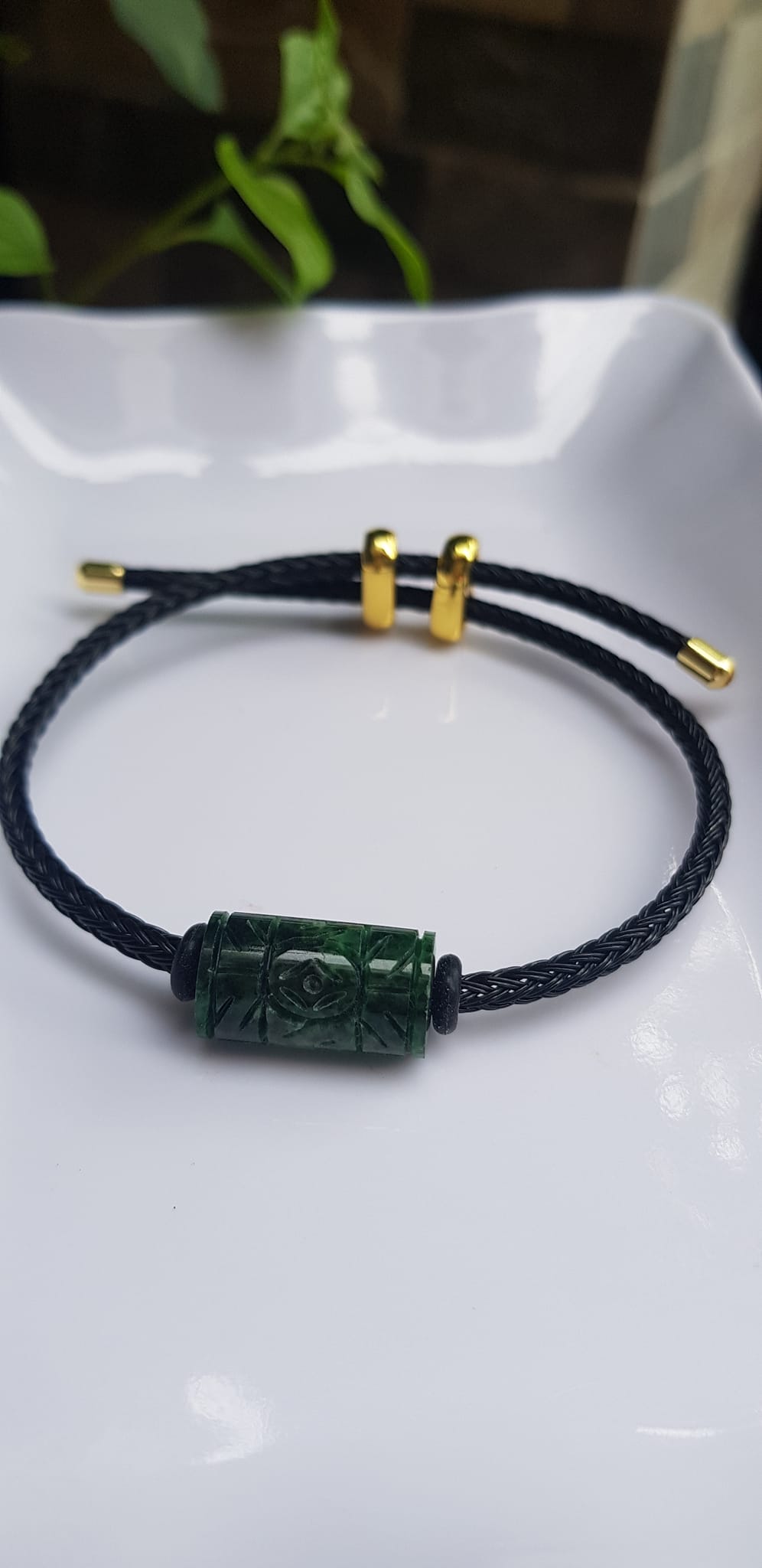 Vòng Đeo tay Mới charm Lu Thống Đồng Tiền Xanh Đậm đẹp Hạt Lu Đồng Tiền Đá cẩm thạch tự nhiên dây đen rút chỉnh theo tay tùy ý Hợp nữ mệnh Thủy mệnh Mộc hợp ạ