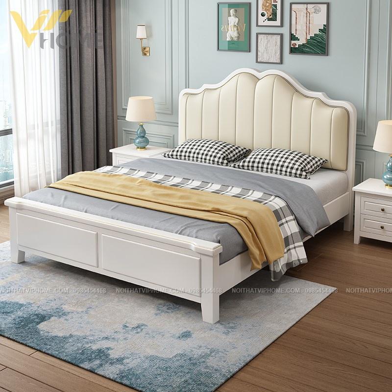 Giường ngủ bọc da nhập khẩu phong cách tân cổ điển đẹp GBD-00138