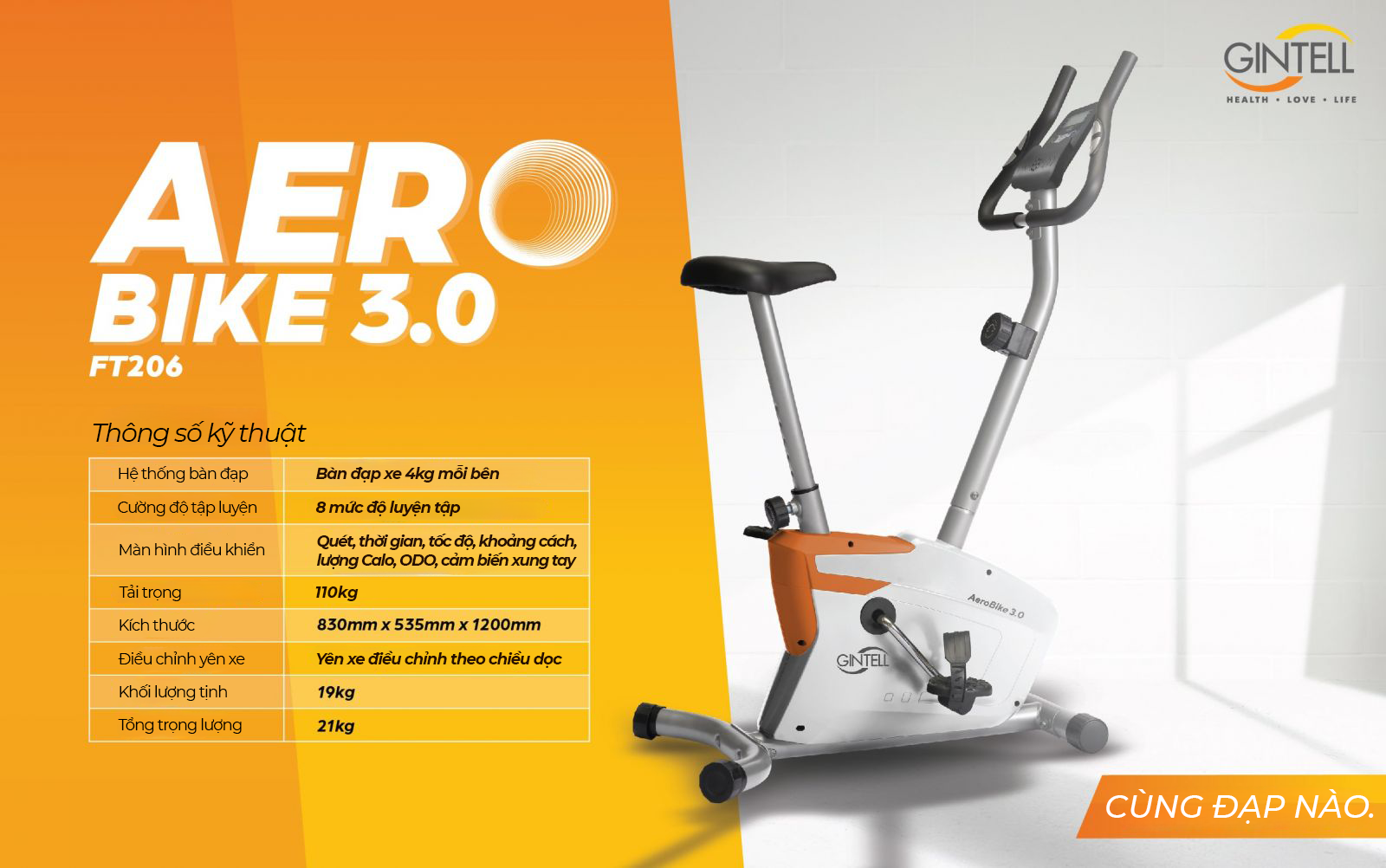 Xe Đạp Tập GINTELL - AERO BIKE 3.0 Chính Hãng | 1 Năm Bảo Hành