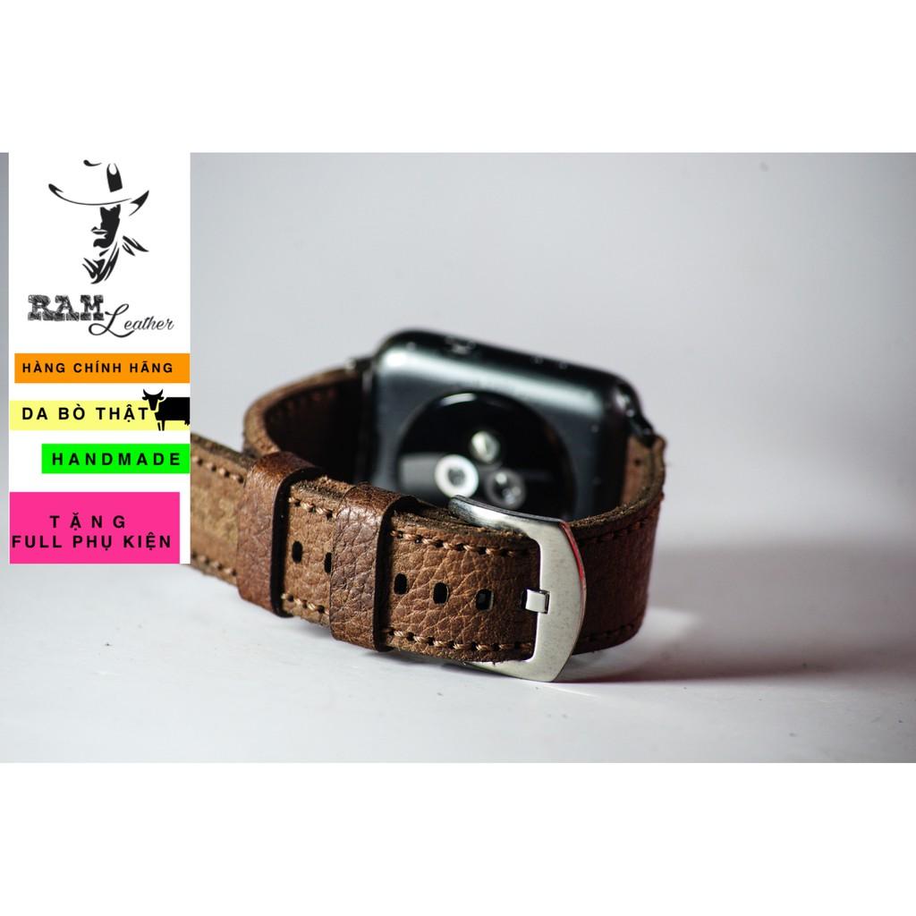 Dây đồng hồ da bò thật nâu hạt handmade RAM 1951-chính hãng RAM leather
