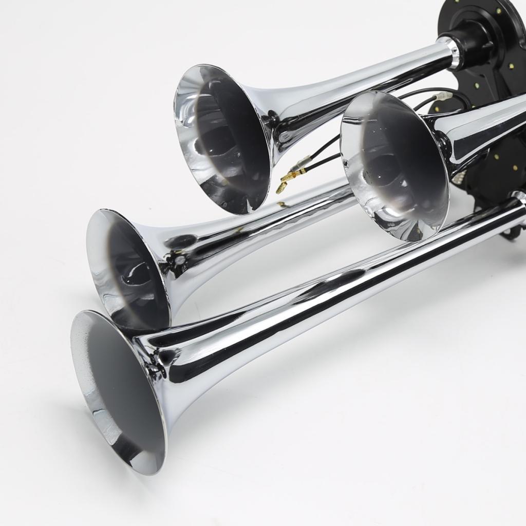 Universal Car Automobile SUV Van 4-Trumpet Train Air Horn 12V/24V 150db for Air Compressor