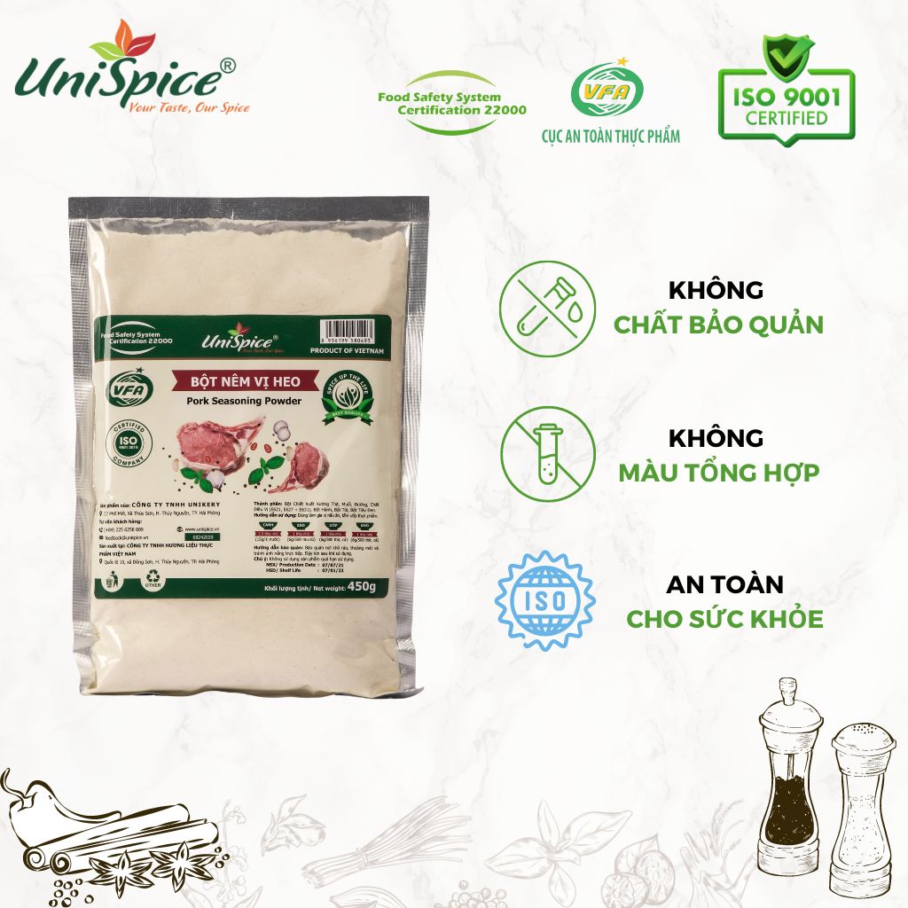 Bột nêm vị heo Unispice Túi 450g(dạng bột)- Gia vị hoàn chỉnh