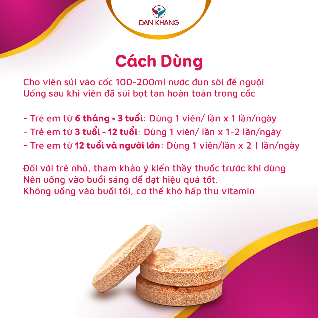 Viên Sủi Bổ Sung Vitamin C MultiC Dan Khang - Tuýp 20 viên