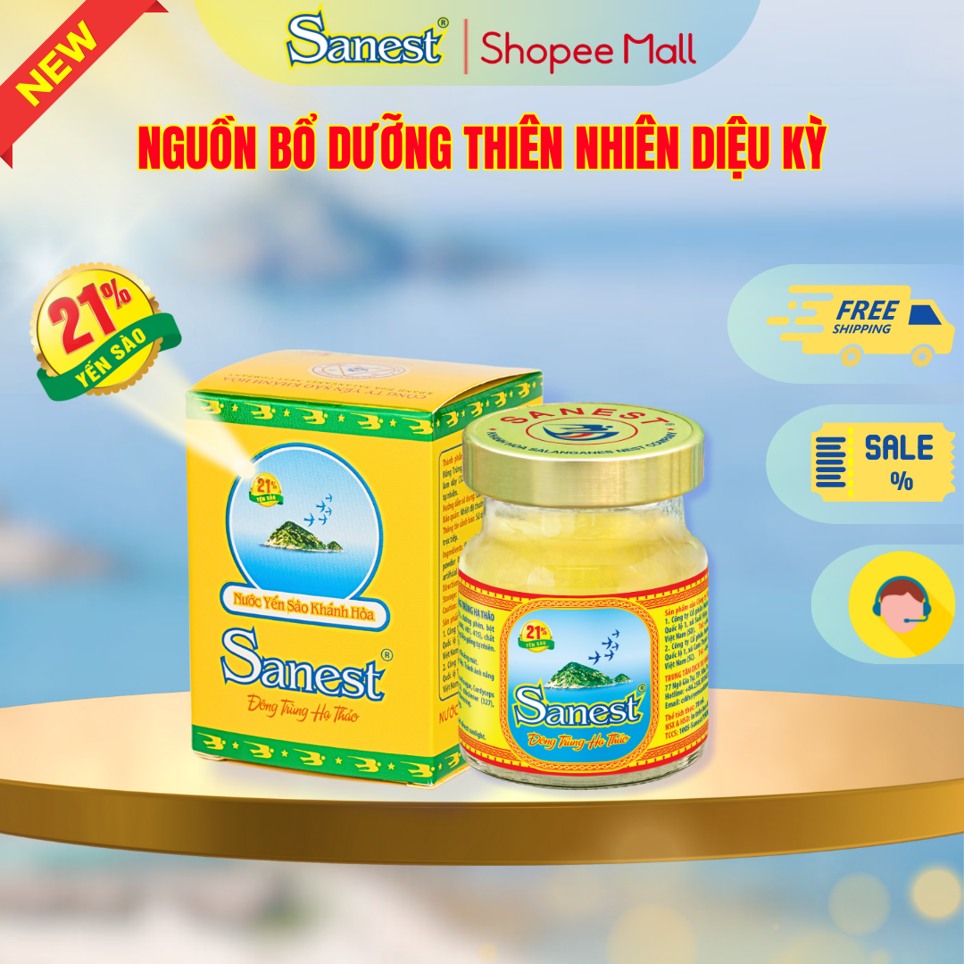 NEW [ Combo 20 lọ] Nước Yến sào Khánh Hòa Sanest 21% - Đông Trùng Hạ Thảo
