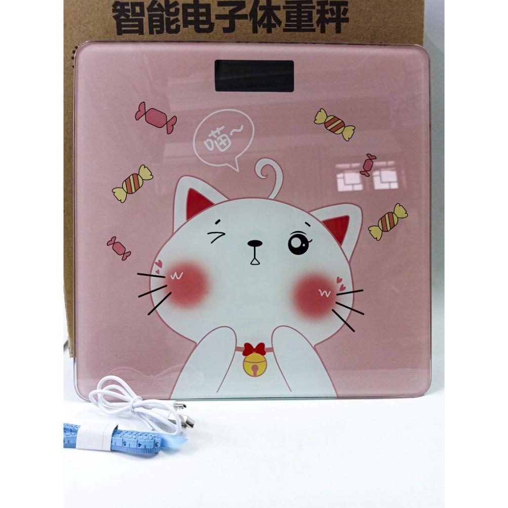 Cân điện tử hình MÈO HỒNG SẠC USB Cân Sức Khỏe Cân Người Chịu Lực Tới 180KG Bảo Hành 1 Năm