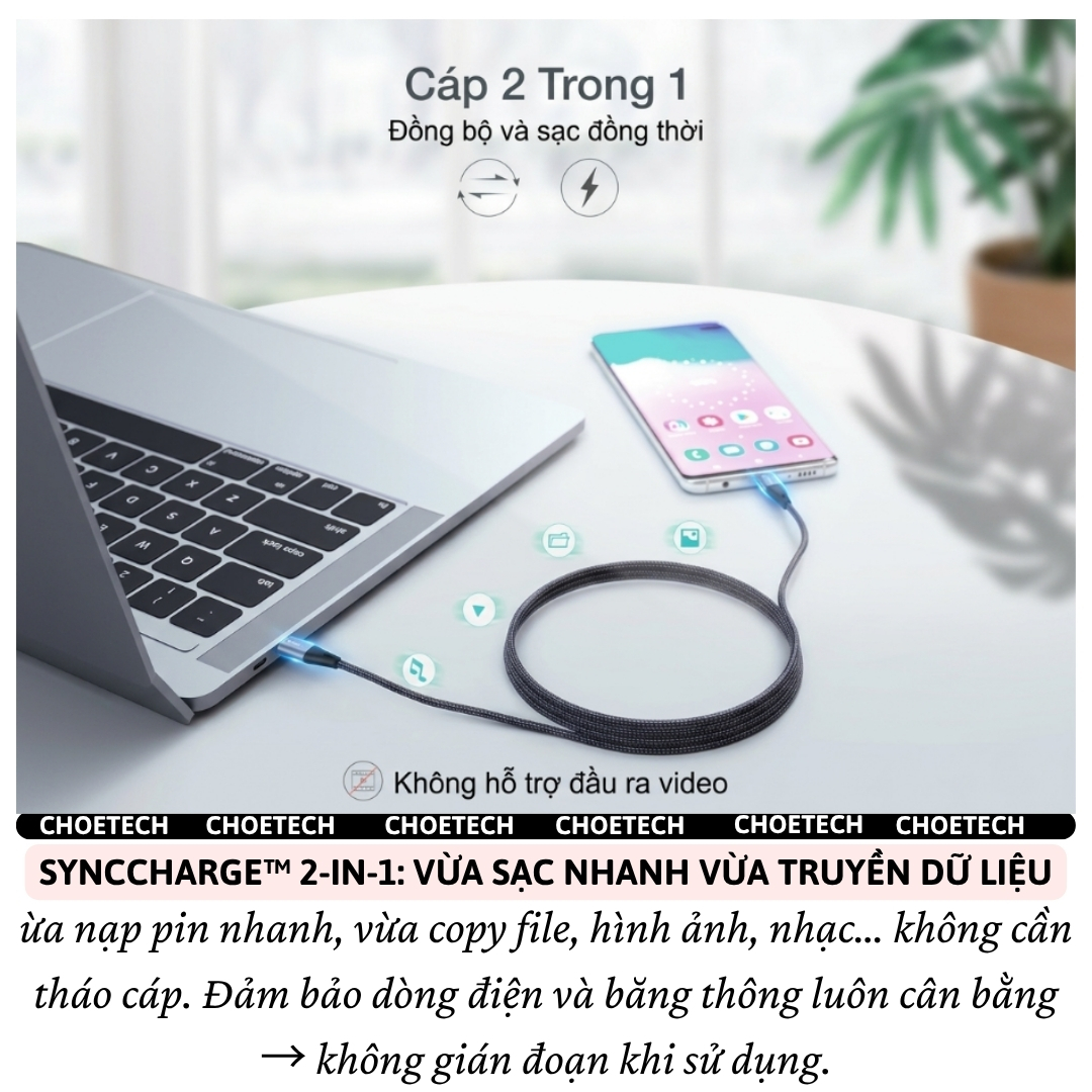 Dây sạc nhanh QC3.0 PD 60W OMNICHARGE Universal USB-C to Type C Choetech XCC-100 cho iPhone / iPad  15 16 17 Pro Max Plus Fold Samsung Oppo MacBook, iPad, Android, Nintendo Switch - hàng nhập khẩu