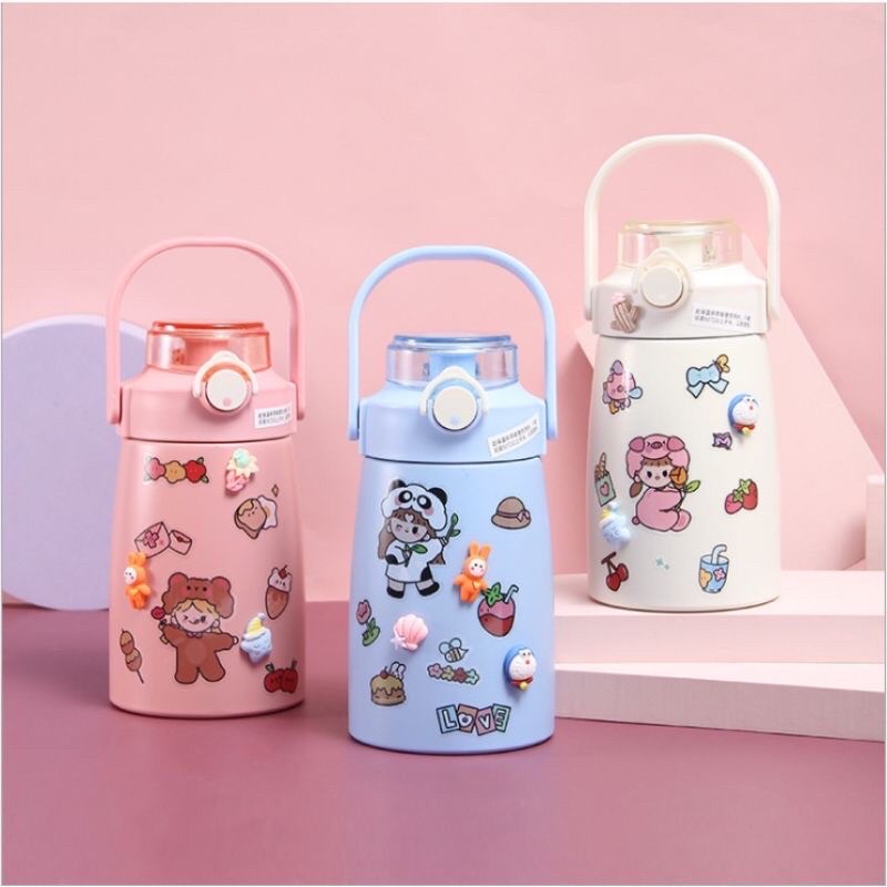 Bình nước giữ nhiệt 750ml , bình giữ nhiệt cute kèm ống hút, lõi inox SUS304 cao cấp không rỉ - Chính hãng HENRYSA