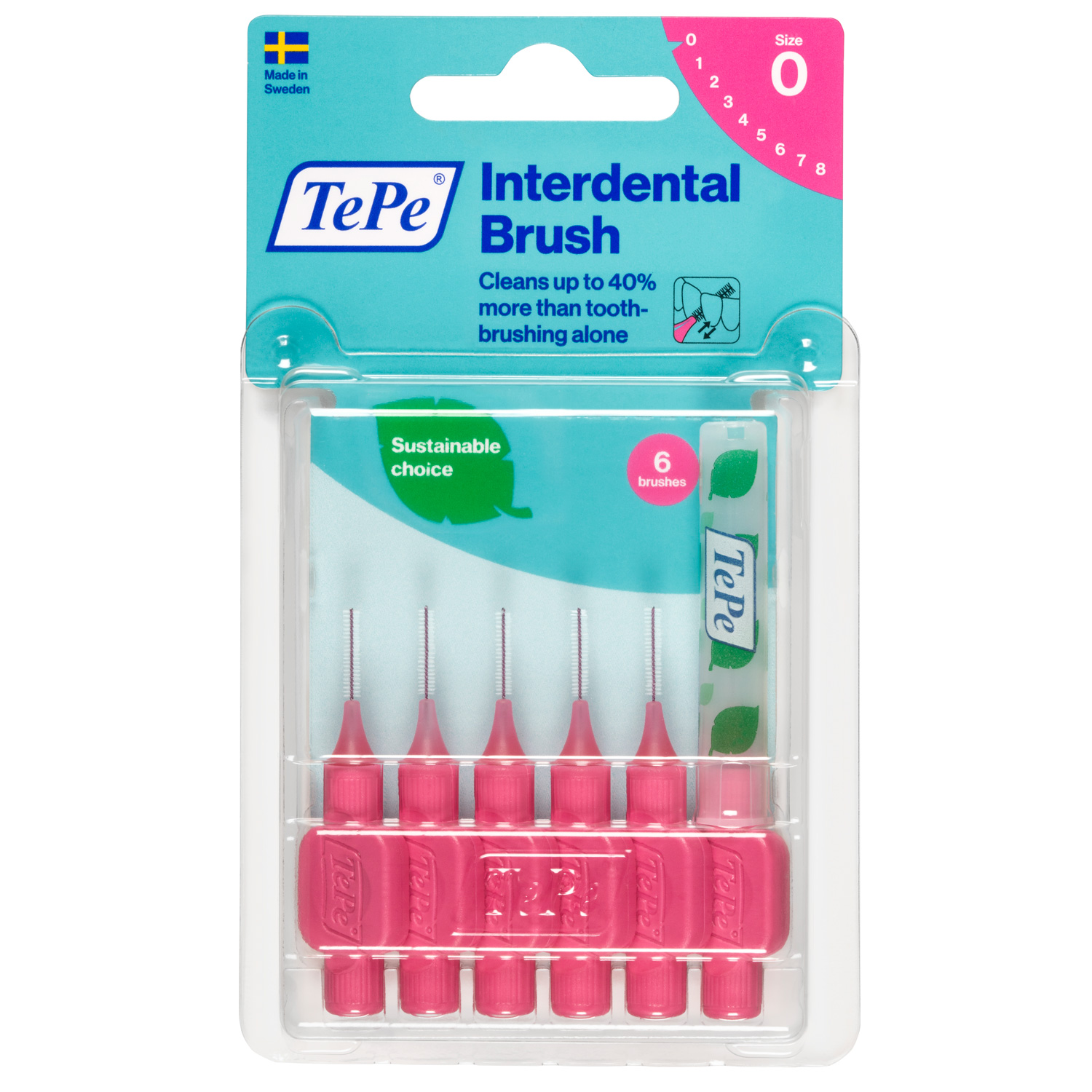 Bộ 6 cây tăm chải kẽ răng cơ bản và 1 nắp Tepe Interdental Brush Original (dạng vỉ)