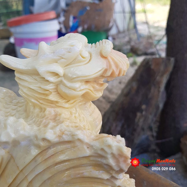 Tượng tỳ hưu kéo bắp cải đá Cà Rốt 25cm - đá Non Nước