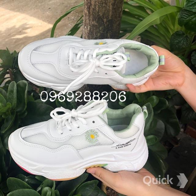 Giày sneakers thể thao giày nữ phối lưới thoáng khí hoa cúc độn đế cầu vồng, tăng chiều cao