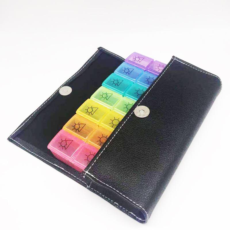 Hộp máy tính bảng 7 ngày của hộp thuốc vào buổi tối vào buổi trưa với PU Leather