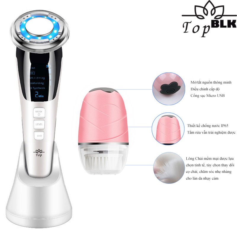 Búa Điện Di Massage Mặt Làm Đẹp Da 5 in 1 Photon Nóng Và Lạnh EMS Kèm Máy Rửa Mặt Mini Tiện Lợi 3 in 1