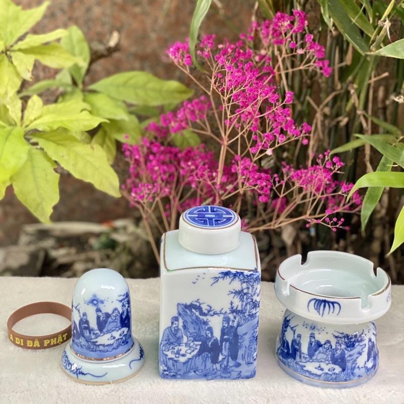 Bộ ấm tích men lam “ Trúc lâm thất hiền”. Gốm sứ Bát Tràng.
