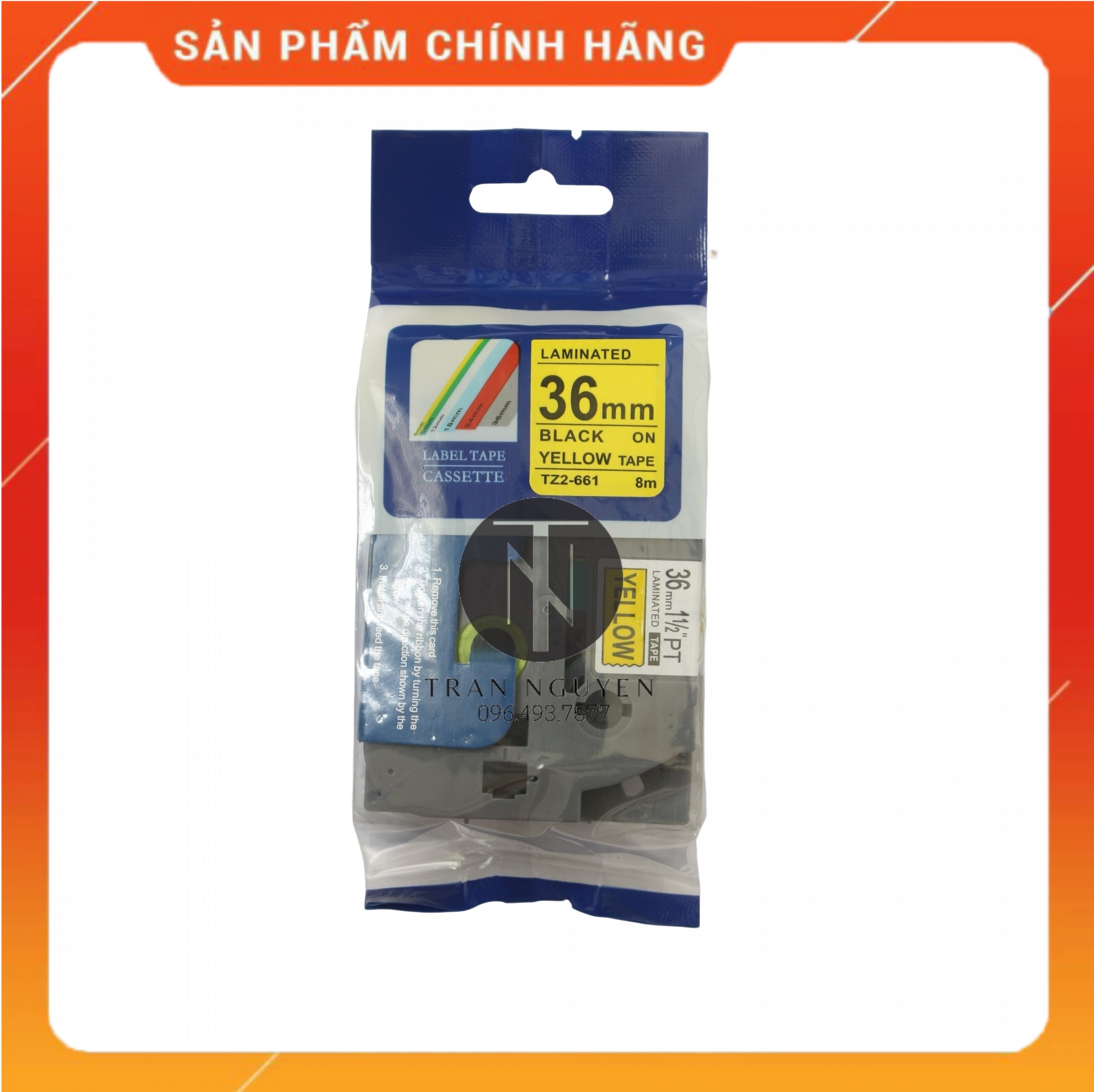 Nhãn In đa lớp Tz2-661 - Đen nền vàng 36mm x 8m - Hàng nhập khẩu