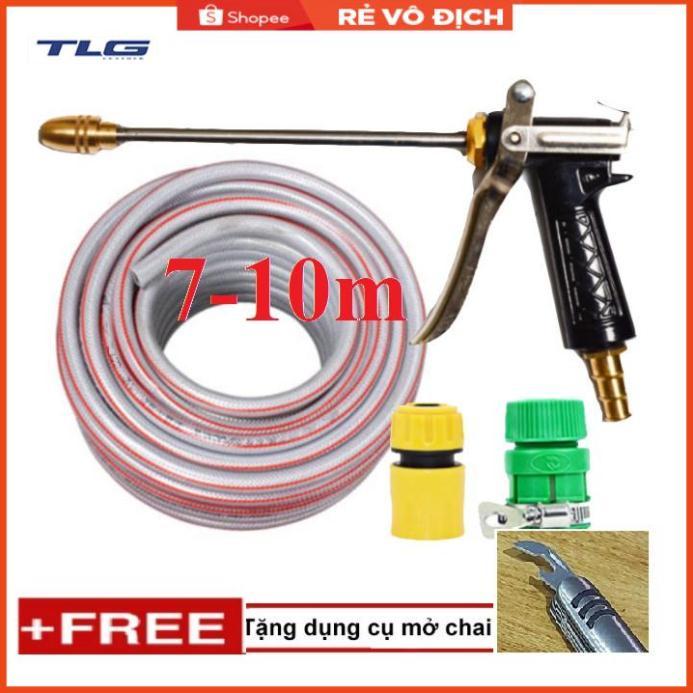 Bộ dây vòi xịt nước rửa xe, tưới cây . tăng áp 3 lần, loại 7m, 10m 206318 đầu đồng,cút,+ tặng mở chai