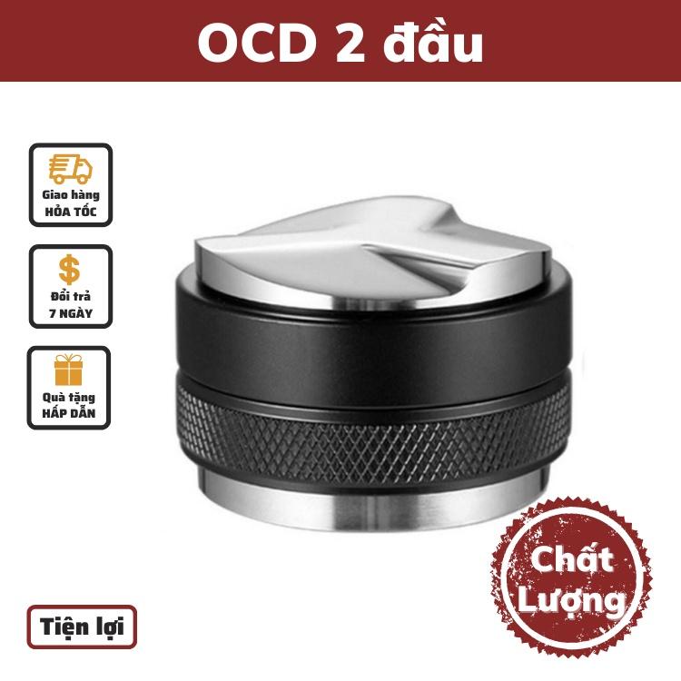 OCD tamper 58mm hai đầu gạt cà phê nén cafe inox 304 dành cho máy pha chuyên nghiệp một mặt phẳng một mặt chia ba