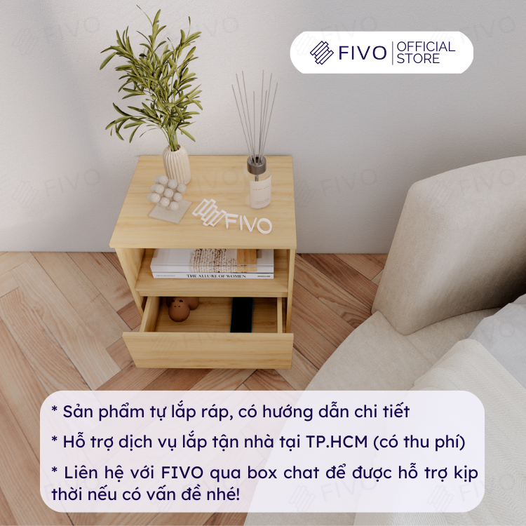 Tủ Đầu Giường Gỗ FIVO FT19 Có Hộc, Ngăn Kéo Cao Cấp, Tay Cầm Thiết Kế Thẩm Mỹ