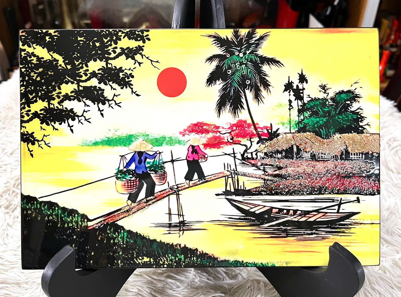 Tranh sơn mài - ĐỒNG QUÊ VIỆT NAM - Hàng xuất khẩu size 20x30 cm