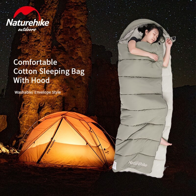 Túi ngủ gấp gọn NatureHike M180 NH20MSD02 có mũ chùm đầu - Comfortable Cotton Sleeping Bag With Hood