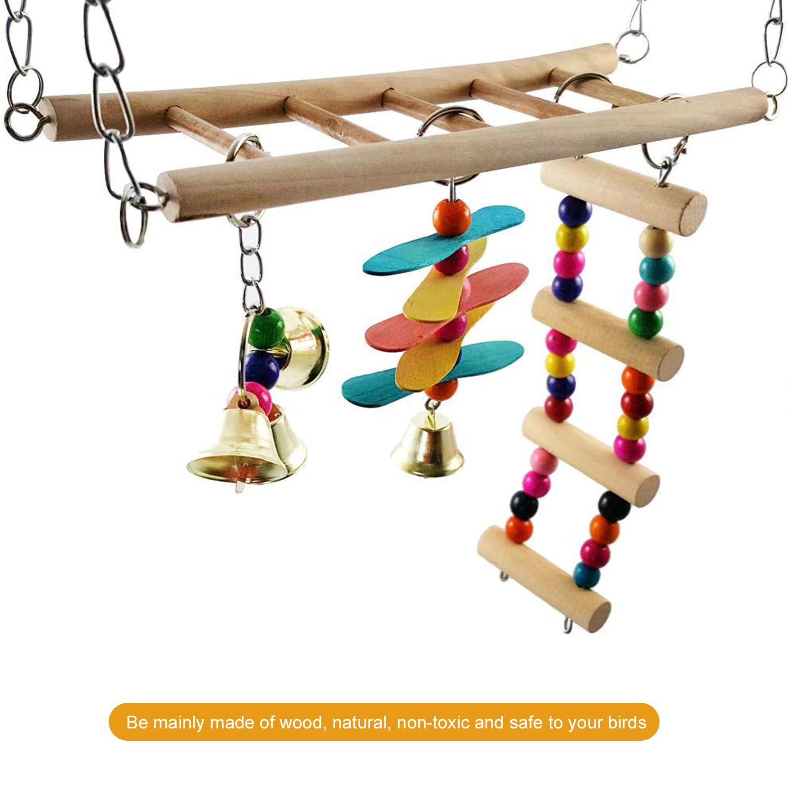 Bird Hanging Ladder Bird Swing Toys Birds Climbing Toys Wooden Suspension Bridge for Parrots Birds