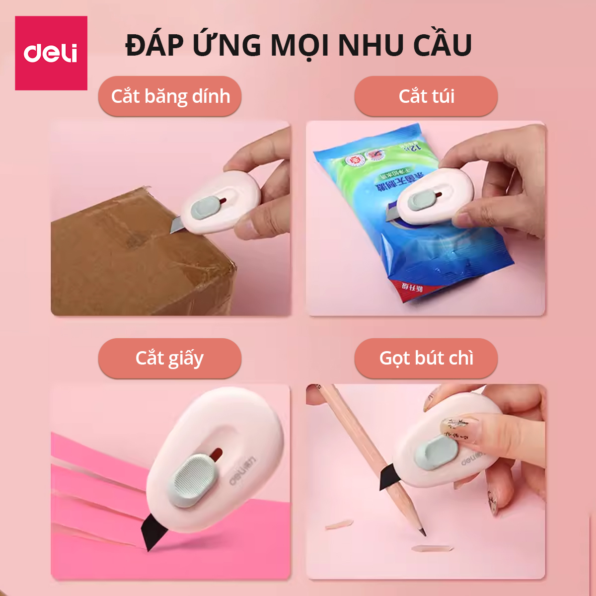 Dao rọc giấy Deli cao cấp lưỡi thép không gỉ SK5 dao rọc mini bỏ túi kim loại tiện lợi văn phòng học sinh màu pastel