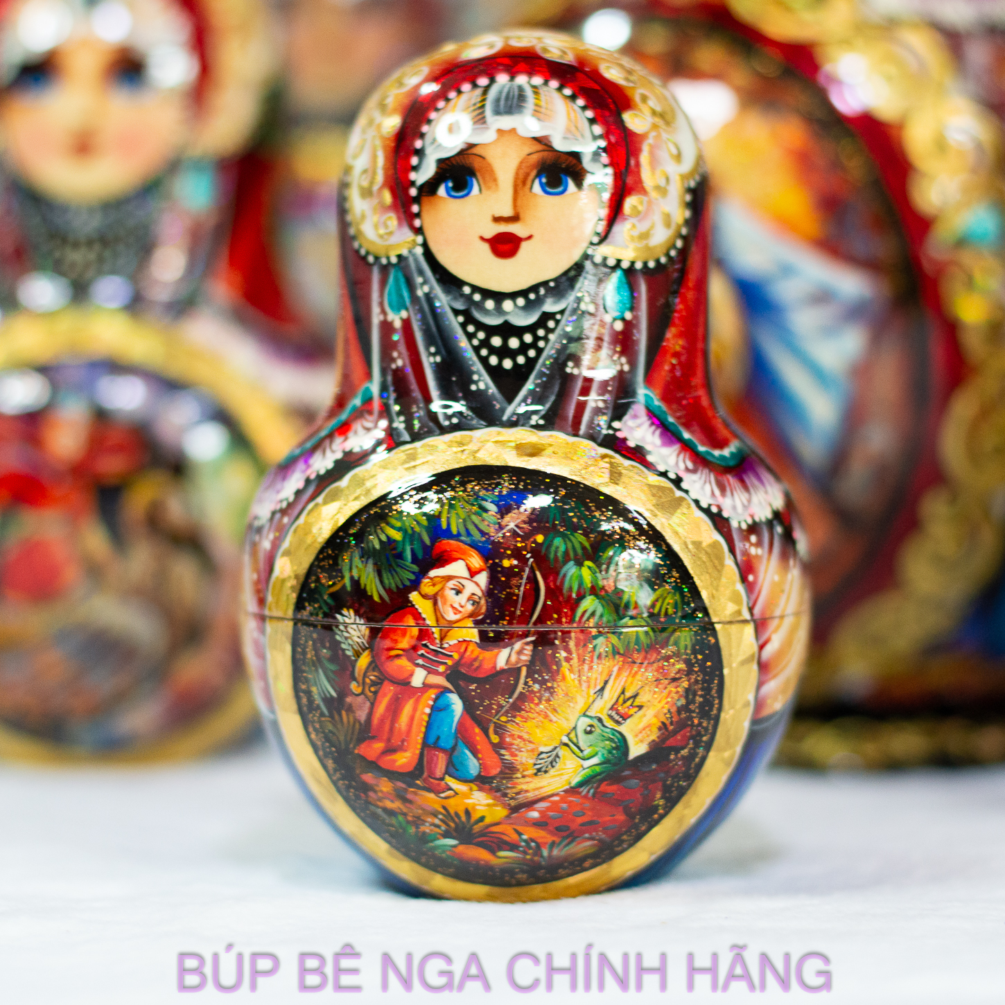 BỘ BÚP BÊ NGA 15 LỚP CAO 26CM DÁNG TRÒN VẼ HOA VĂN "CHUYỆN CỔ TÍCH PUSHKIN" CỰC ĐẸP, ĐỘC ĐÁO VÀ SANG TRỌNG