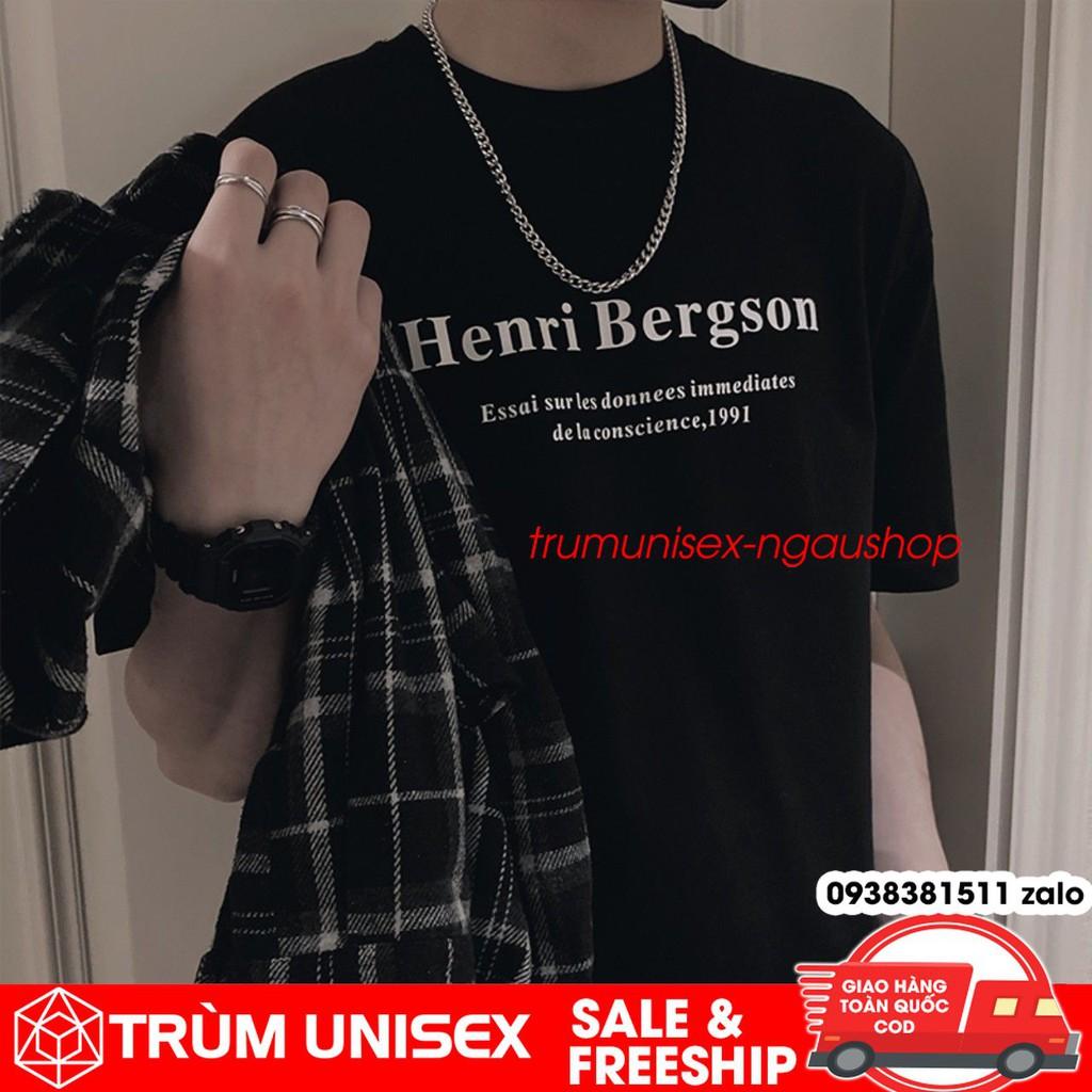 Áo thun unisex áo phông nam rộng HENRI.BERGSON kèm áo thật vải cotton đen trắng Trùm Unisex