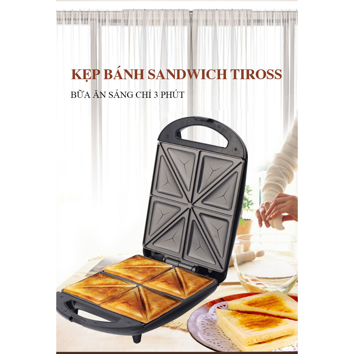 Kẹp nướng bánh sandwich 4 miếng Tiross TS9670 - Hàng chính hãng