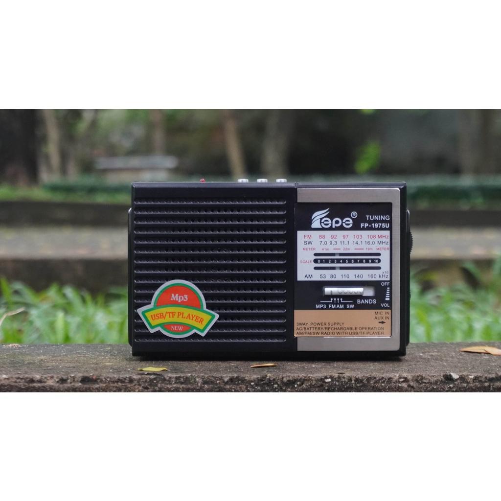 0357628205 Đài FM RADIO FP-1975U- Loa nghe nhạc kết hợp đài radio có thiết kế cổ điển, vỏ giả gỗ 0357628205