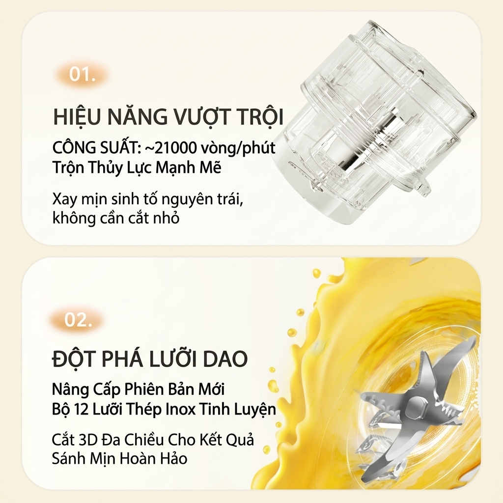 Máy Xay Sinh Tố Cầm Tay VinBuy 850ml - 12 Lưỡi Dao Inox 304, Xay Khỏe, Pin Siêu Lâu, Sạc Type-C, Bảo Hành 12 tháng Hàng chính hãng