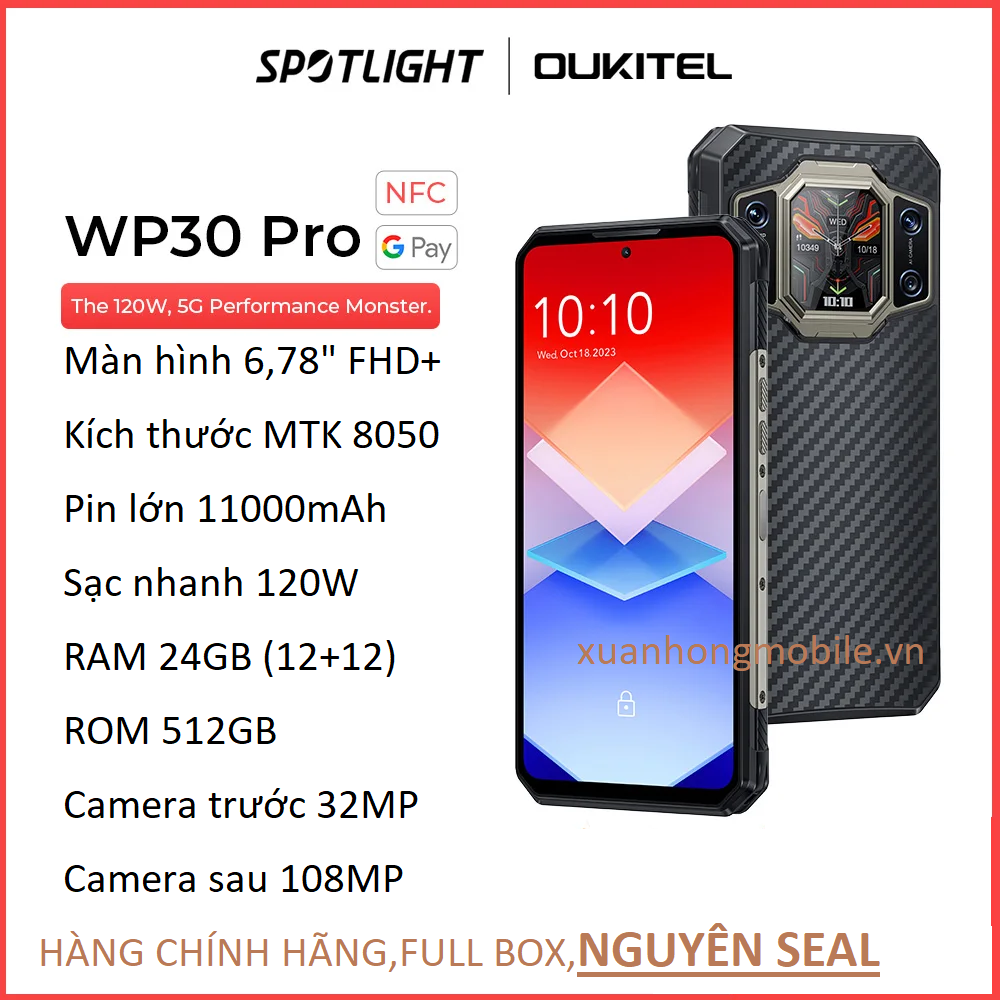 Oukitel wp30 Pro 5g SIÊU BỀN ,Rom 512GB ,120Hz ,Android 13,camera 108mp)- hàng chính hãng