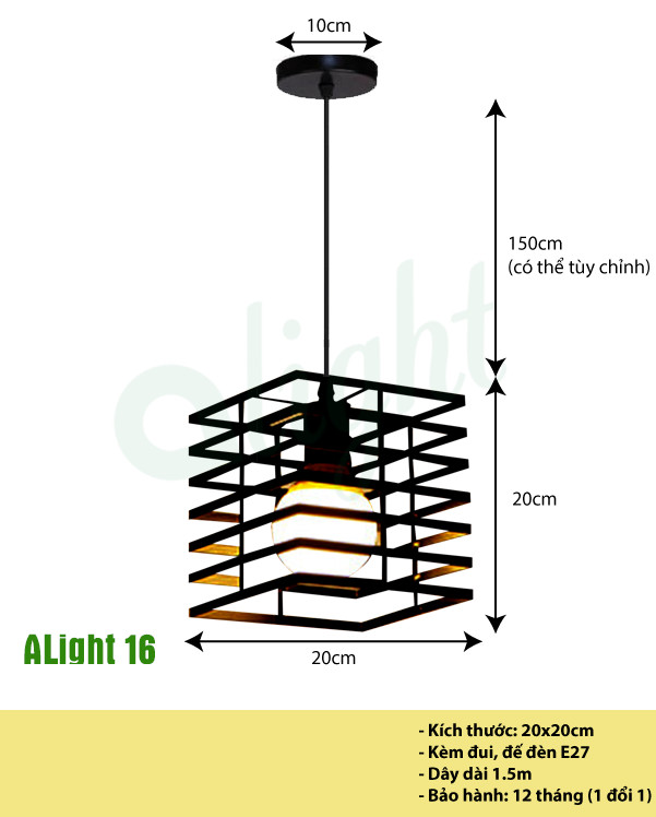 Đèn thả trần + KÈM BÓNG 4W, đèn trang trí Decor sắt mỹ thuật hình khối vuông dành cho mọi không gian