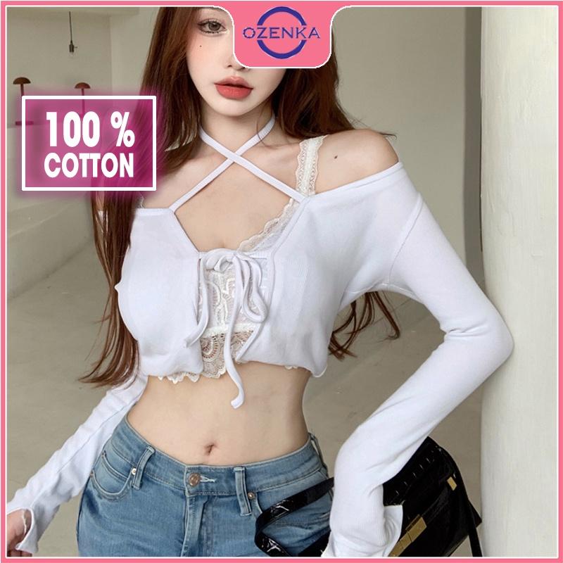 Áo cardigan croptop tay dài khoác ngoài nữ, áo kiểu buộc dây gợi cảm thun gân cotton 100% màu đen trắng đẹp