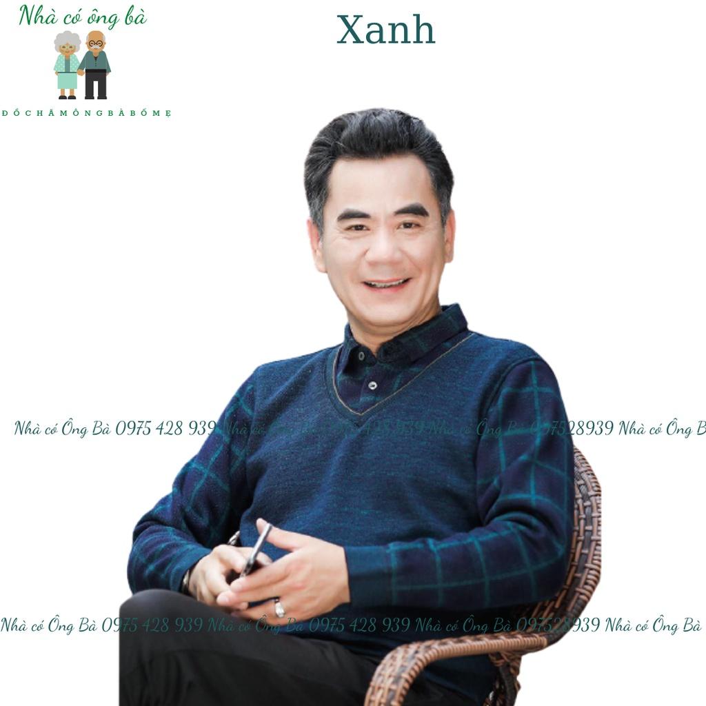 (CÓ SẴN) Áo len lót lông cổ đức kẻ caro giả hai lớp cho bố mùa đông, áo khoác mùa đông cho bố cho ông đồ trung niên trẻ