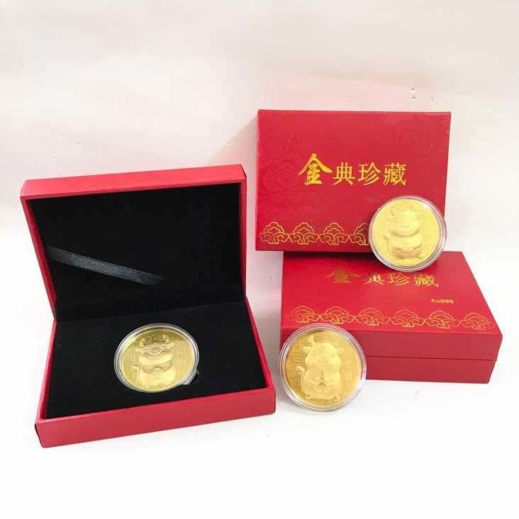 Hộp quà tặng đồng xu con Trâu cute màu vàng 2021, dùng để làm quà tặng, biếu dịp Lễ, Tết, sưu tầm, trưng bày trong nhà, trang trí bàn sách - SP005047