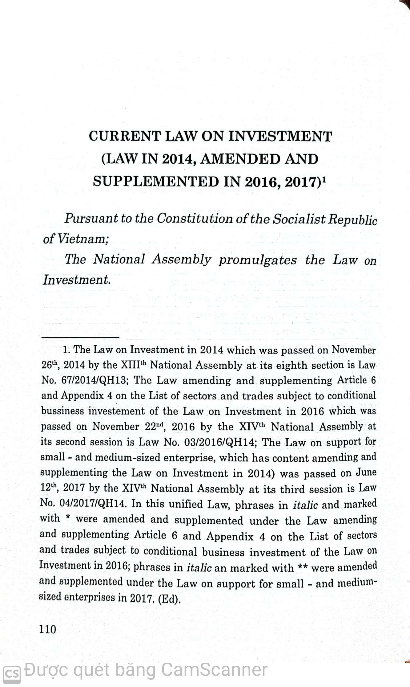 Luật đầu tư hiện hành Current Law on Investment