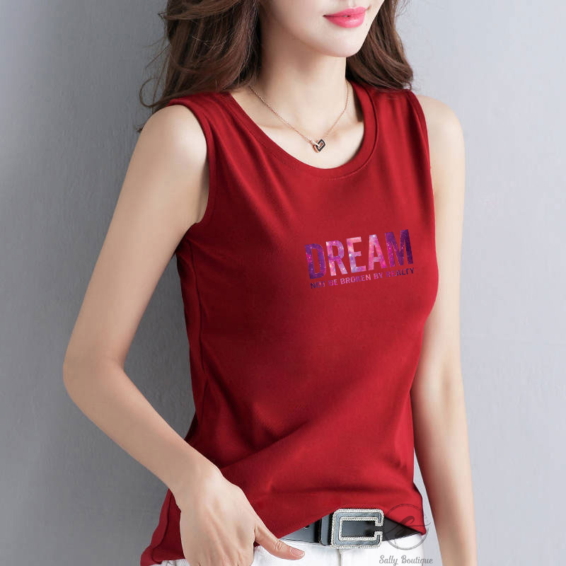 Áo Thun Sát Nách Nữ Cao Cấp In Chữ DREAM Thun Cotton 100% 4 Chiều Vải Dày Dặn Nhiều Màu SN131-Sally Boutique