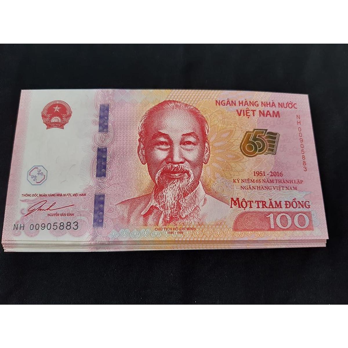 Tờ kỷ niệm 65 năm ngân hàng Việt Nam, 100 đồng phù hợp sưu tầm, làm quà tặng  - tặng kèm túi nilon PASA NUMIS để bảo quản