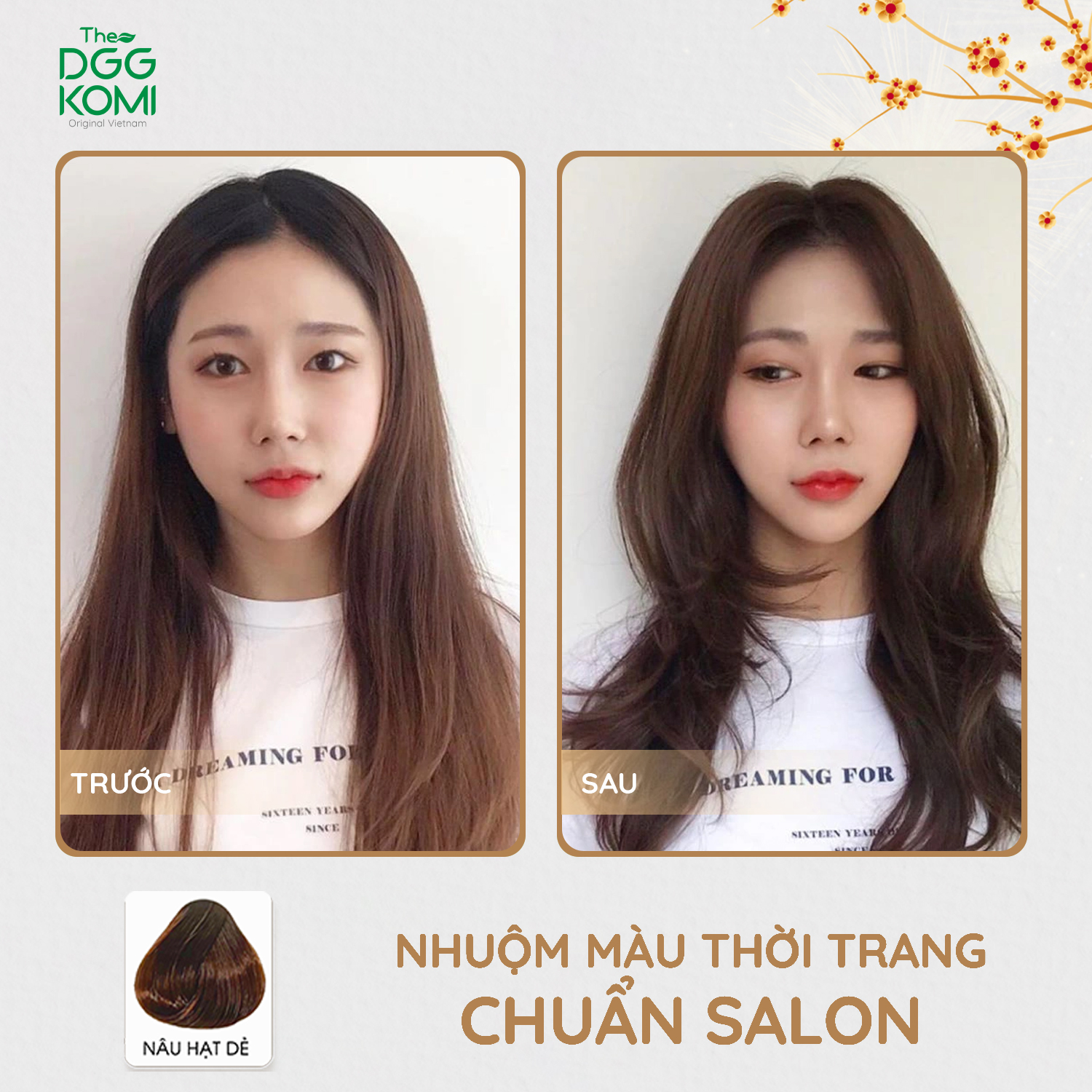 Combo 3 gói dầu gội nhuộm tóc thảo dược DGG KOMI Việt Nam lên màu chuẩn salon chiết xuất thiên nhiên dung tích 25ml/1gói