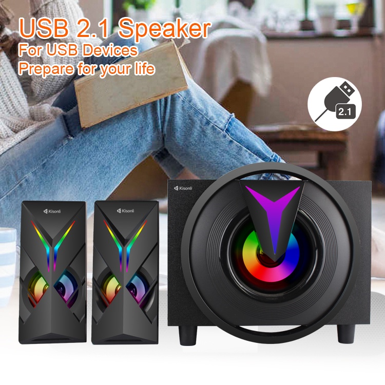 Loa Máy Tính Để Bàn Bluetooth 2.1 Kisonli TM-1000U LED RGB Loa Bass Vi Tính Laptop, PC Nghe Nhạc Có Dây - Hàng Nhập Khẩu