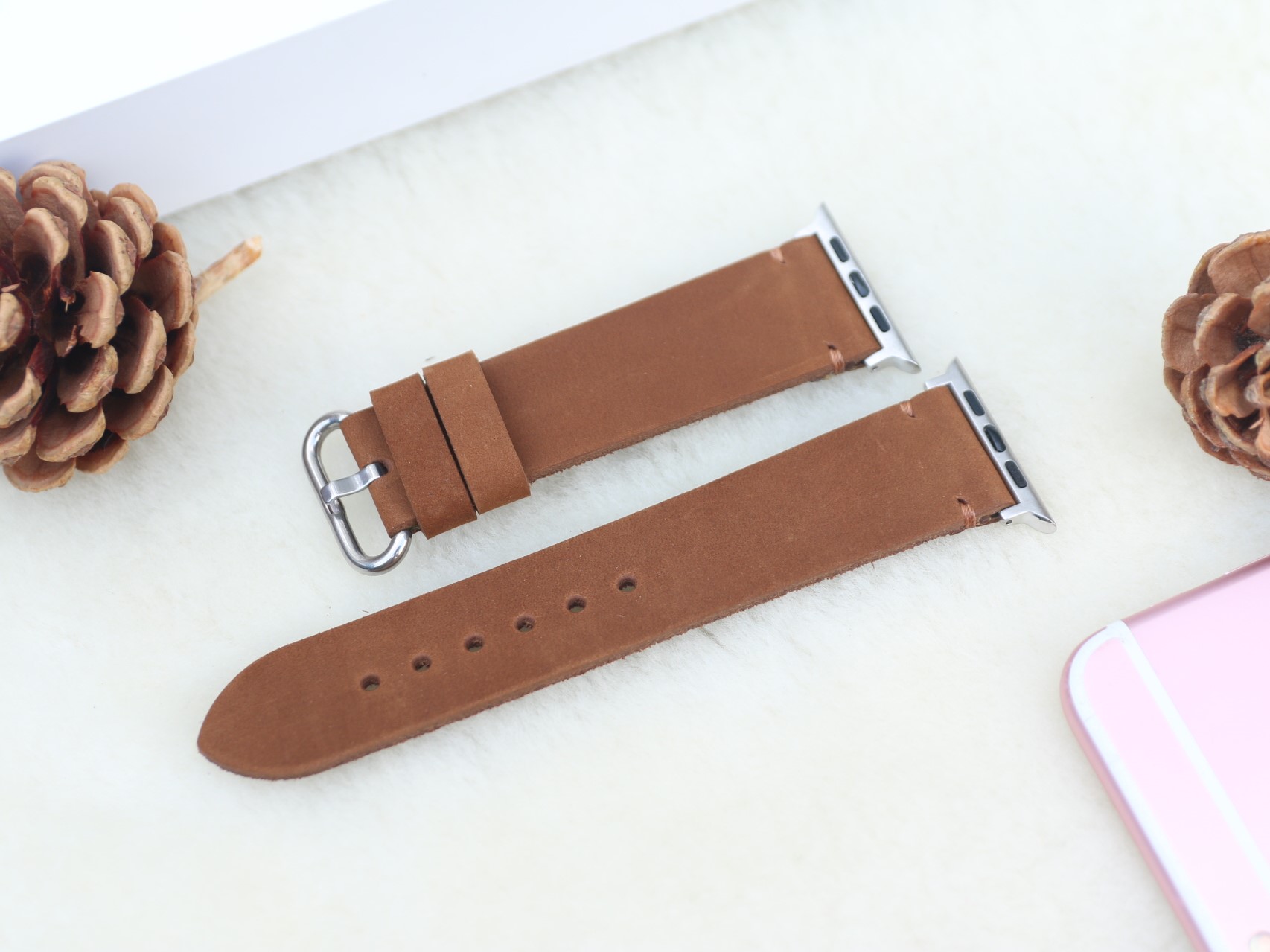 Dây Da Thay Thế Dành Cho Apple Watch Da Bò Sáp Handmade kèm Hộp Gỗ Đẹp