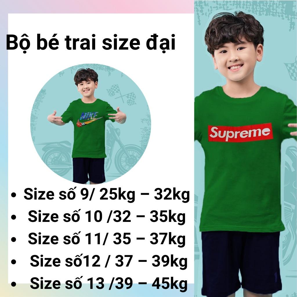 Size đại bé trai-Bộ quần áo trẻ em cho bé trai cotton 4 chiều xuất mềm mịn đẹp cho bé từ 20 đến 45kg in logo dễ thương